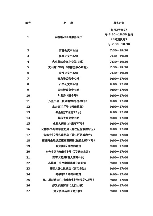 成都60个公交充值网点