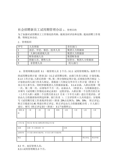 新员工试用期管理办法表格大全