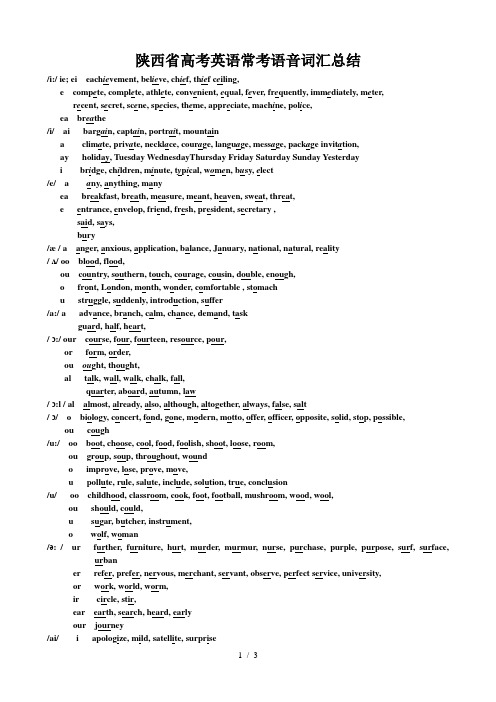 陕西省高考英语常考语音词汇总结