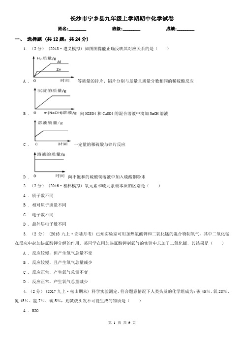 长沙市宁乡县九年级上学期期中化学试卷