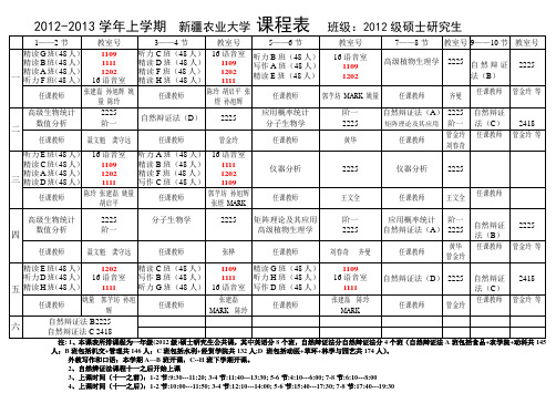 最新新疆农业大学2012研究生课表1