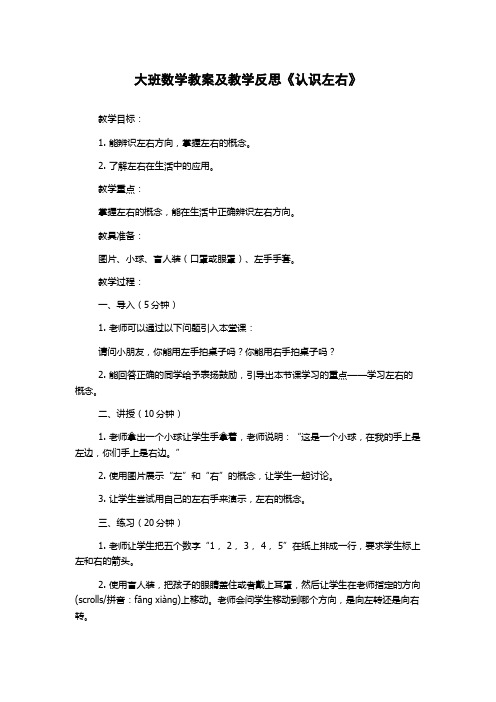 大班数学教案及教学反思《认识左右》