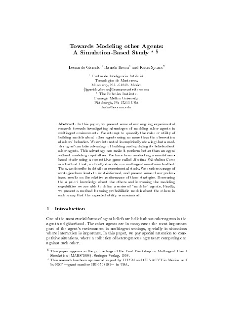 Towards modeling other agents A simulation-based study