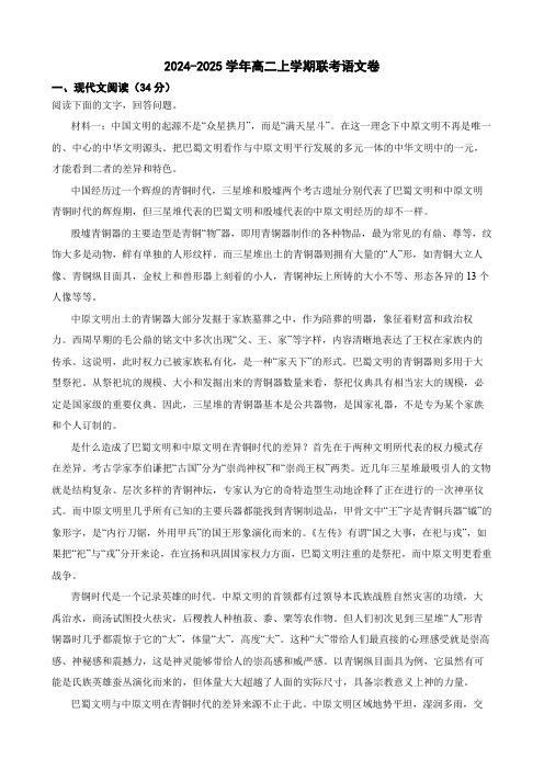 2024-2025学年高二上学期联考语文卷(教师讲评用卷)