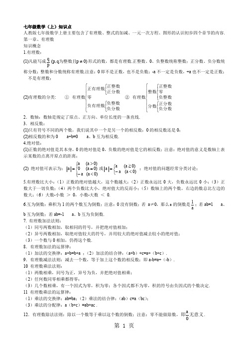 人教版初中数学各章节知识点总结16页word