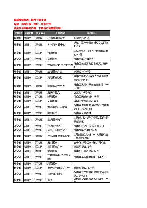 新版辽宁省沈阳市浑南区打印企业公司商家户名录单联系方式地址大全92家