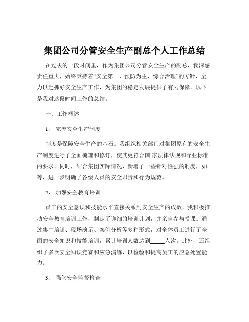 集团公司分管安全生产副总个人工作总结