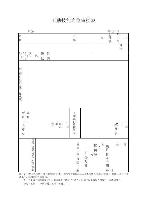 工勤技能岗位审批表