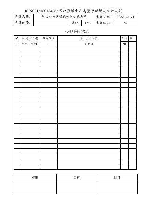 ISO13485纠正和预防措施控制表格汇编(中英文)