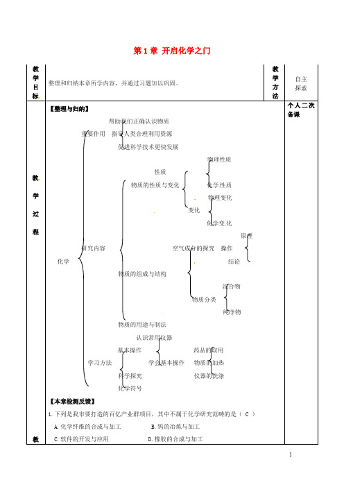 九年级化学全册第一章开启化学之门复习课教案沪教版