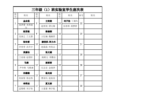 三年级实验室学生座次表