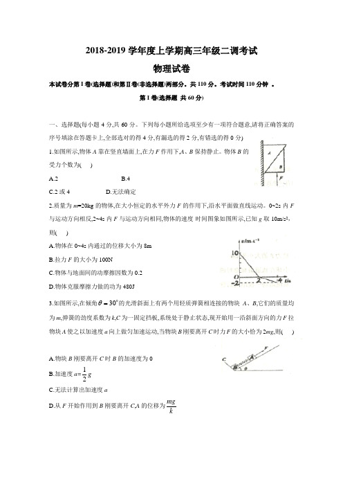 河北省衡水中学2019届高三上学期二调考试物理试题(带答案)