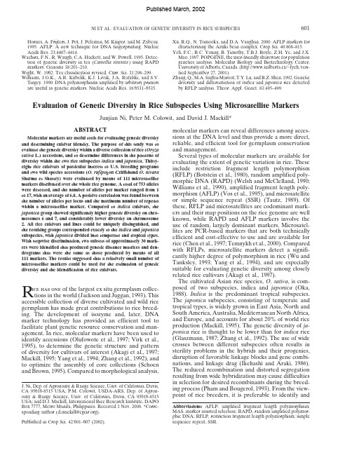 Evaluation of Genetic Diversity in Rice Subspecies Using Microsatellite Markers