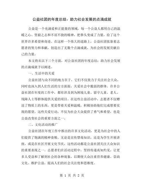 公益社团的年度总结：助力社会发展的点滴成就