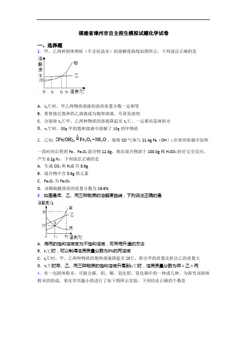 福建省漳州市自主招生模拟试题化学试卷