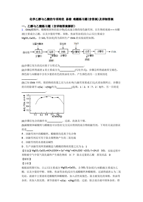 化学乙醇与乙酸的专项培优 易错 难题练习题(含答案)及详细答案