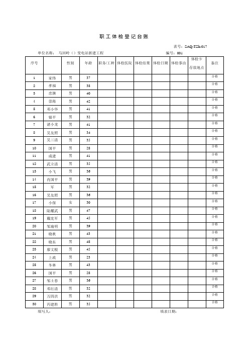 职工体检登记台账表