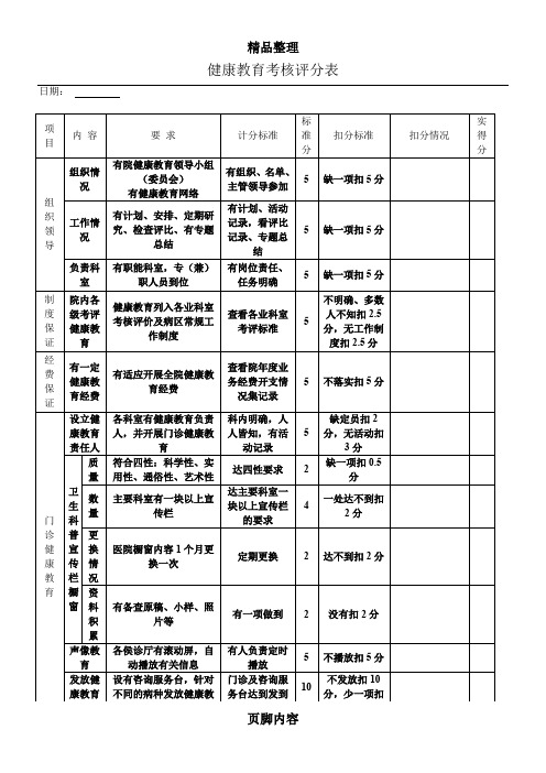 医院健康教育考核评分表