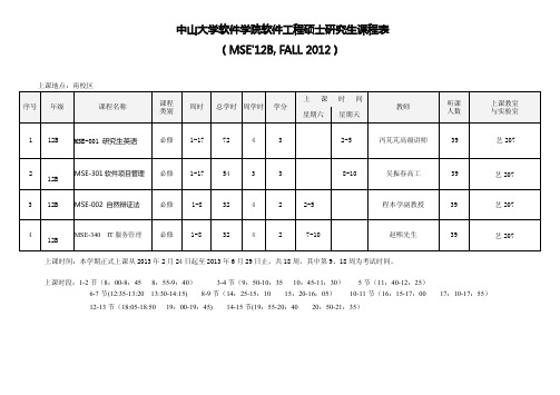 中山大学软件学院软件工程硕士研究生课程表 (MSE'12B, …