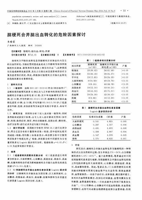 脑梗死合并脑出血转化的危险因素探讨