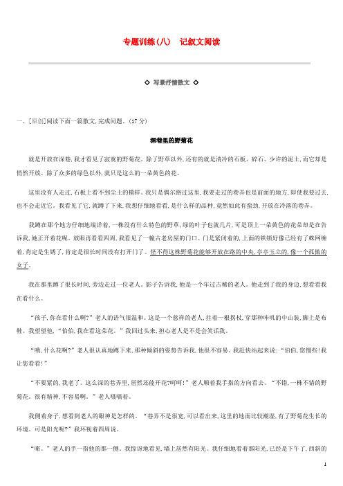 江苏省徐州市2019年中考语文总复习第三部分现代文阅读专题训练08记叙文阅读