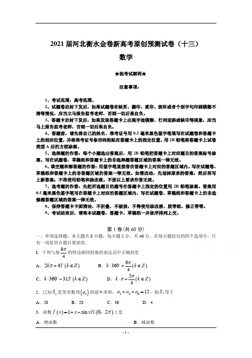 2021届河北衡水金卷新高考原创预测试卷(十三)数学