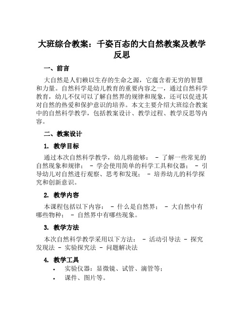 大班综合教案千姿百态的大自然教案及教学反思