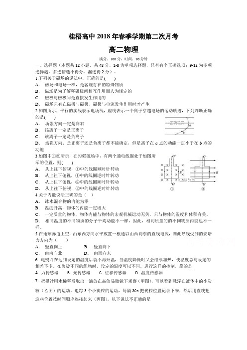 广西桂梧高中2017-2018学年高二下学期第二次月考物理