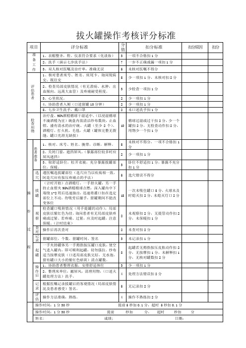 拔火罐操作考核评分标准