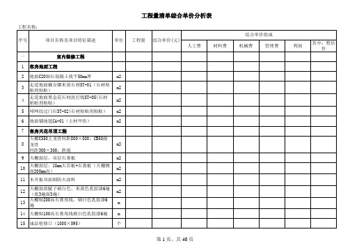 酒店工程量综合清单