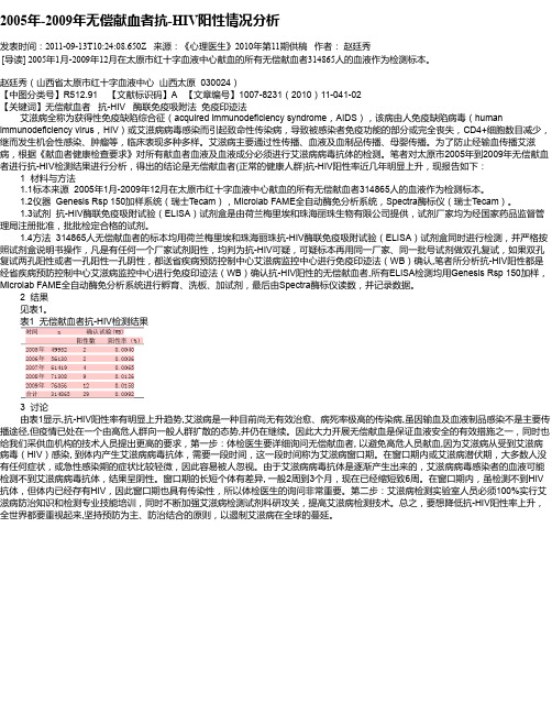 2005年-2009年无偿献血者抗-HIV阳性情况分析