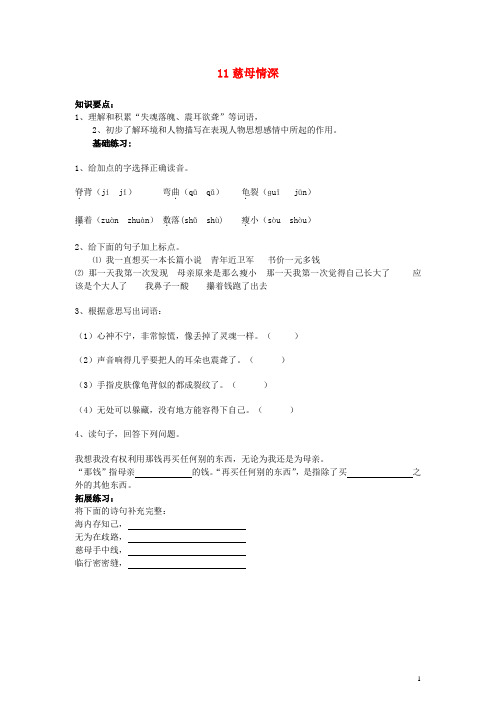 2017年春季沪教版五四制五年级语文下学期3.11、慈母情深同步练习