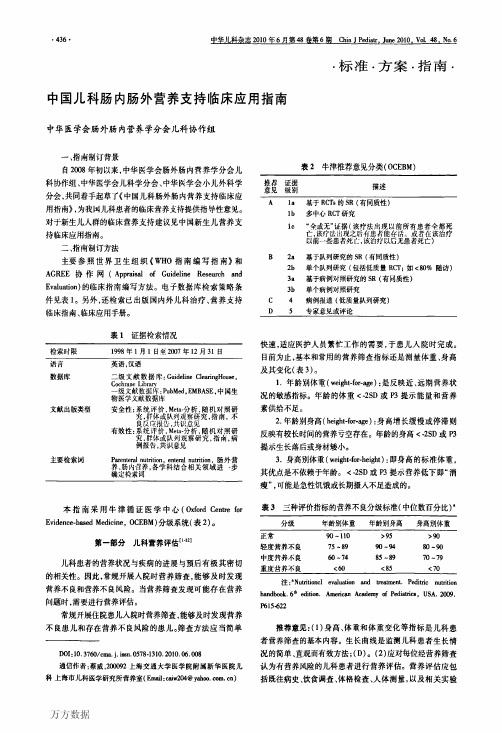 中国儿科肠内肠外营养支持临床应用指南 2010版