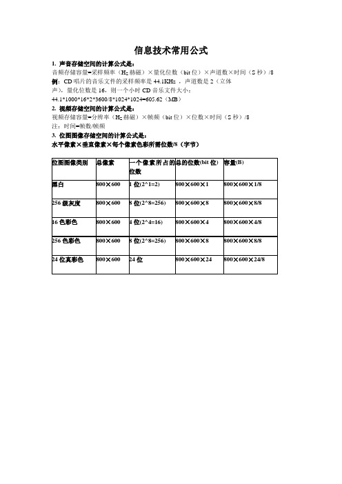 信息技术常用公式