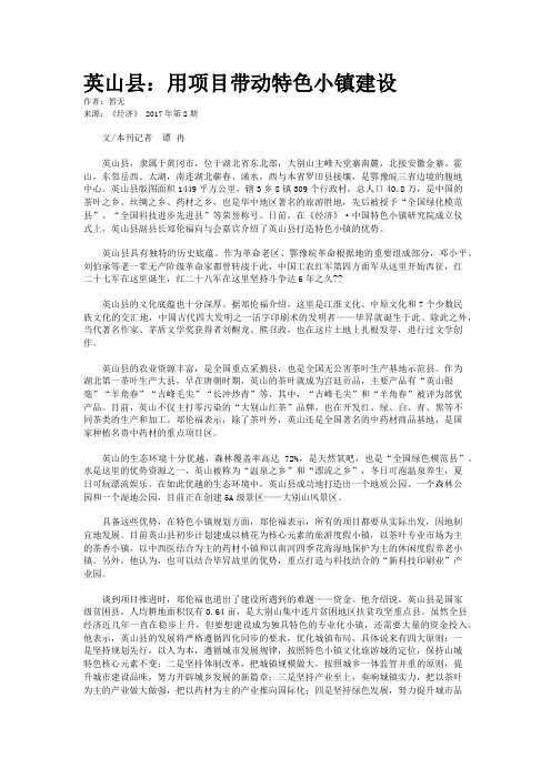 英山县：用项目带动特色小镇建设