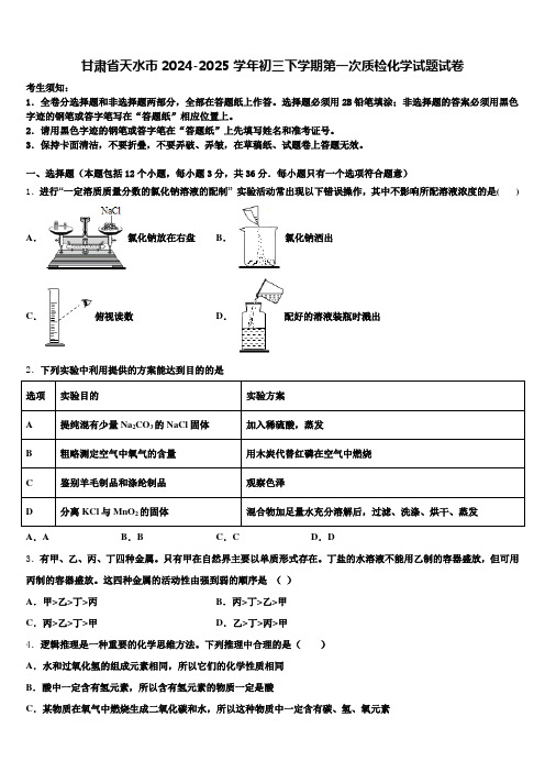 甘肃省天水市2024-2025学年初三下学期第一次质检化学试题试卷含解析