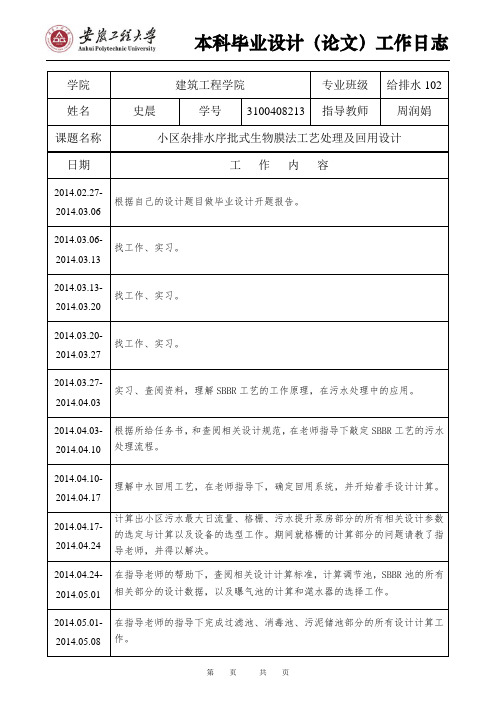 D毕业设计(论文)学生工作日志