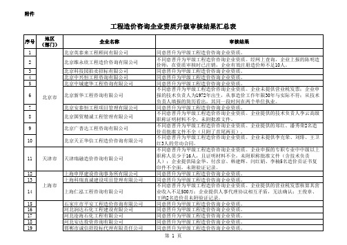 工程造价咨询企业资质升级审核结果汇总表