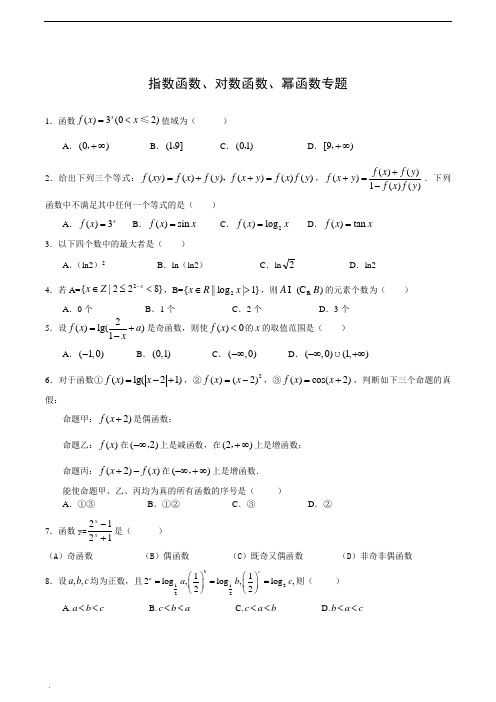 高考数学专题指数函数、对数函数、幂函数试题及其答案详解