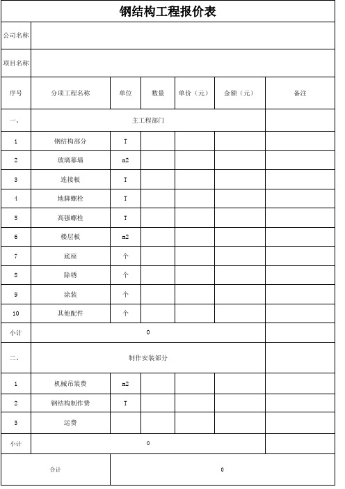 钢结构工程报价表