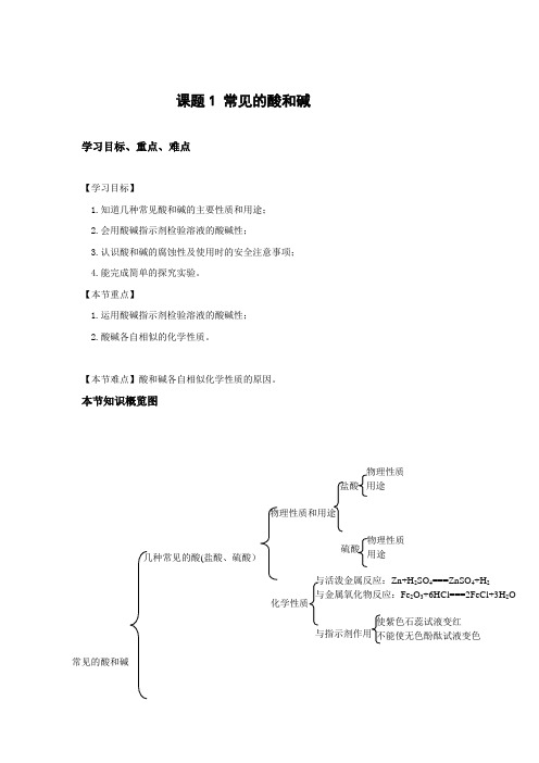 人教版-化学-九年级下册--课题1 常见的酸和碱 导学案