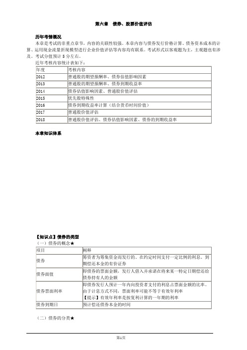 注册会计师-财务成本管理基础讲义-第六章 债券、股票价值评估(14页)