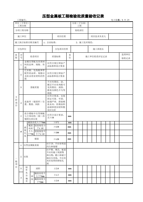 5.11.21压型金属板工程检验批质量验收记录