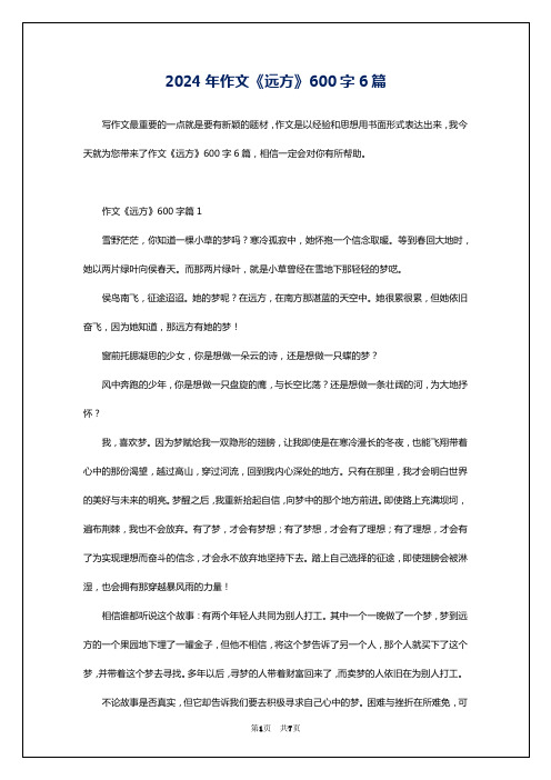 2024年作文《远方》600字6篇