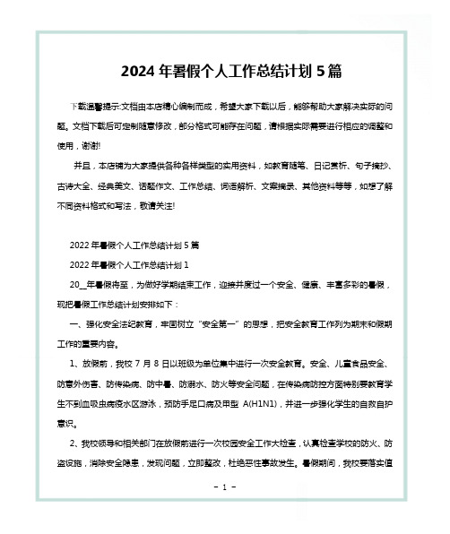 2024年暑假个人工作总结计划5篇