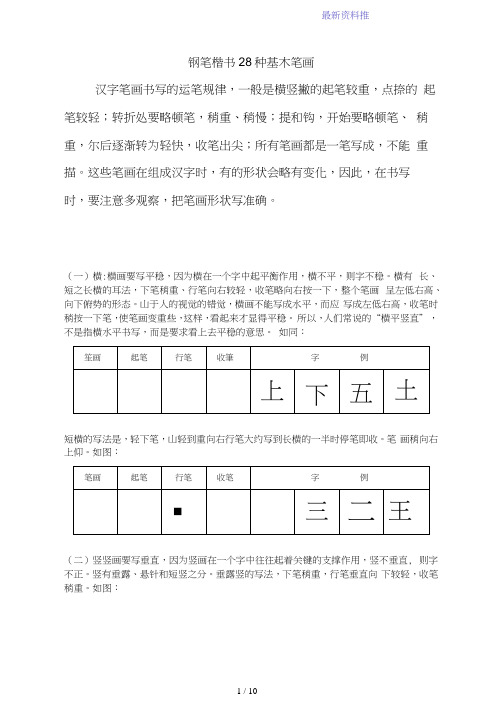 硬笔书法之钢笔楷书28种基本笔画练习