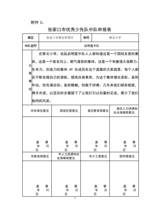 优秀中队申报表及事迹材料
