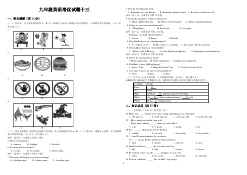 九年级英语培优试题十三