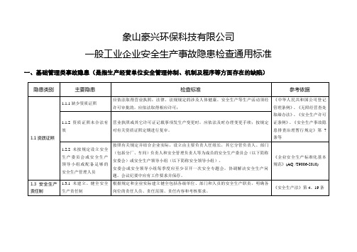 一般工业企业事故隐患自查通用标准