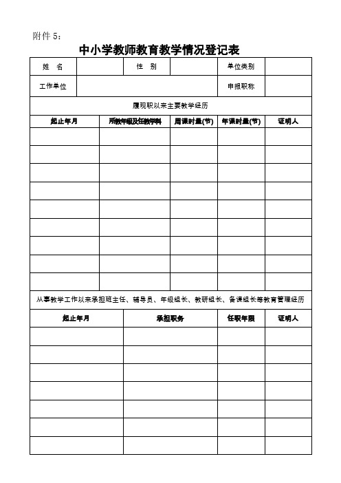 中小学教师教育教学情况登记表